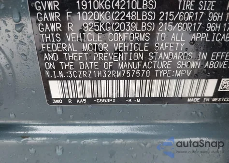 2024 Honda Hr-V 2Wd Lx z USA, uszkodzony, nr VIN 3CZRZ1H32RM757570